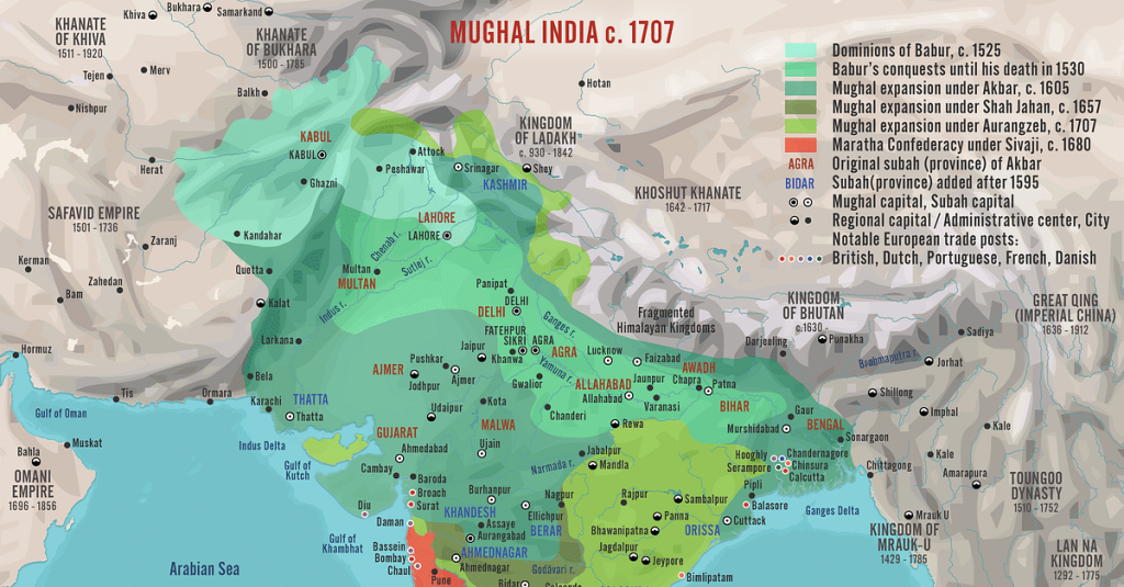Map of Mughal India during reform movements